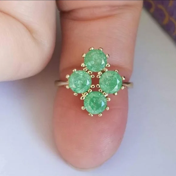 New 18K Gold Plated Round Cut Green Ice Gem Diamond Ring for Women